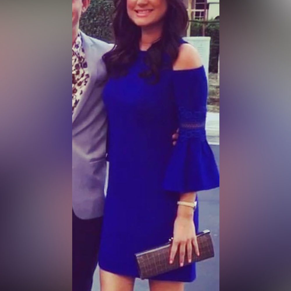 Eliza J Royal Blue Embellished Cold Shoulder Dress